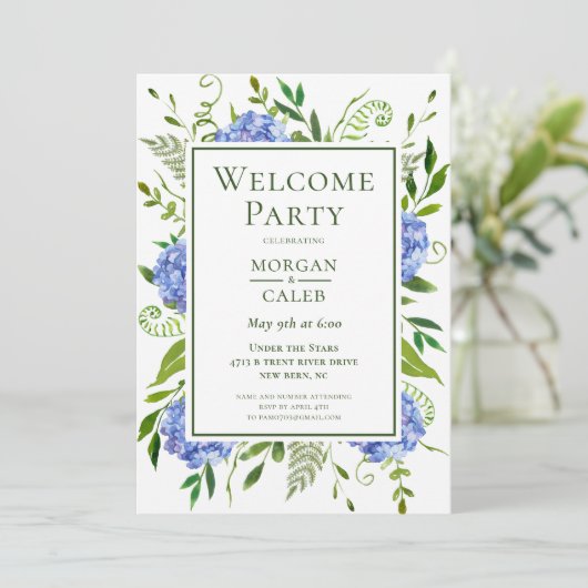 Uitnodiging voor een bruiloft welkomstfeest (Staand voorkant)