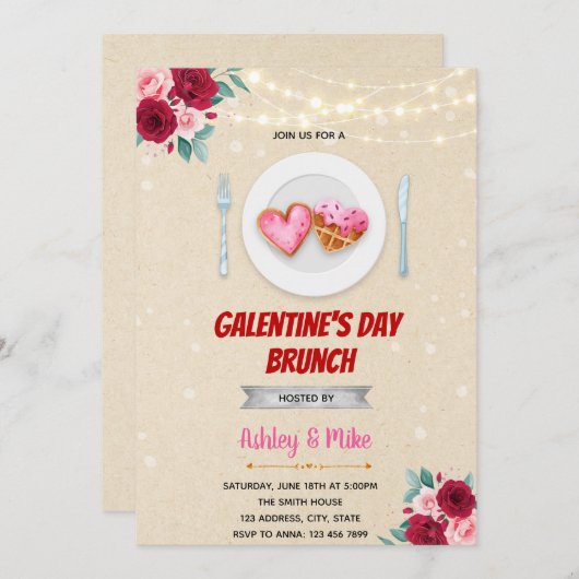 Uitnodiging voor een brunch op Valentijnsdag (Voorkant / Achterkant)