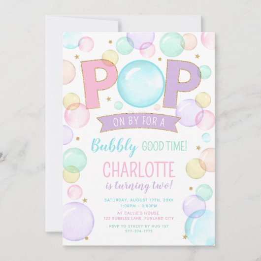 Uitnodiging voor een bubbel feest verjaardagsfeest (Voorkant)
