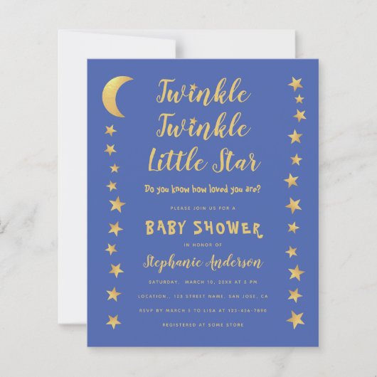 Uitnodiging voor een budget baby shower 'Twinkle L (Voorkant)