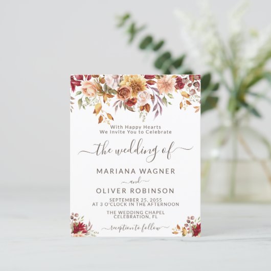 Uitnodiging voor een budget romantische herfst blo (Staand voorkant)