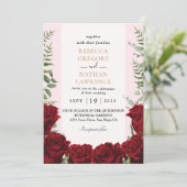 uitnodiging voor een burgundy floral bruiloft (Staand voorkant)