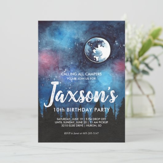 Uitnodiging voor een Camping Thema Party (Staand voorkant)