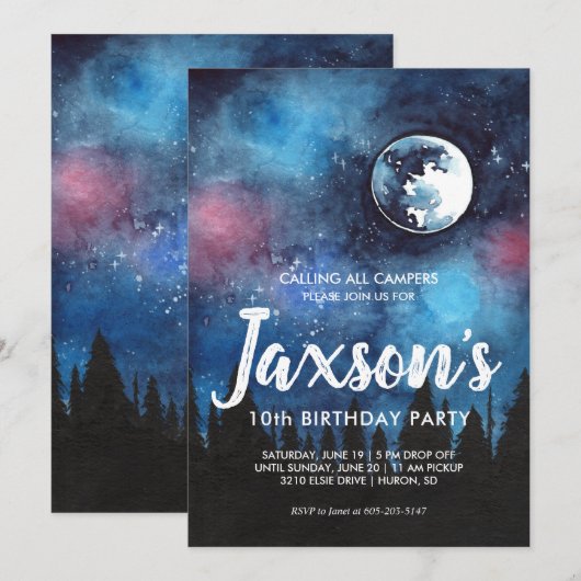 Uitnodiging voor een Camping Thema Party (Voorkant / Achterkant)
