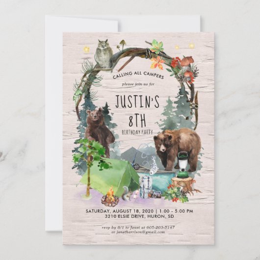 Uitnodiging voor een Camping Thema Party (Voorkant)