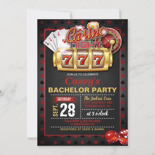 Uitnodiging voor een Casino Avond Bachelorfeest (Voorkant)