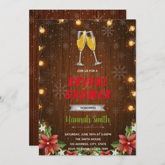 Uitnodiging voor een champagnethema voor Kerstmis (Voorkant / Achterkant)