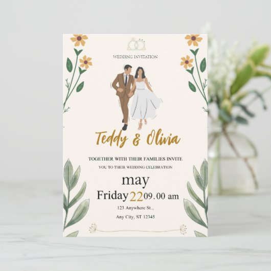 uitnodiging voor een chic bruiloft (Staand voorkant)