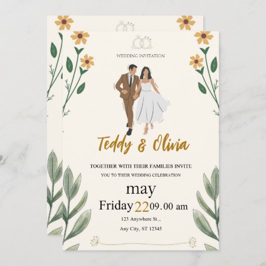 uitnodiging voor een chic bruiloft (Voorkant / Achterkant)