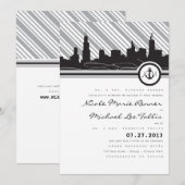 Uitnodiging voor een Chicago Anchor Monogram Wedde (Voorkant / Achterkant)