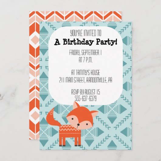 Uitnodiging voor een Cute Red Fox-feestje (Voorkant / Achterkant)