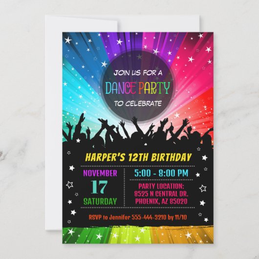 Uitnodiging voor een dansfeest, verjaardag van een (Voorkant)