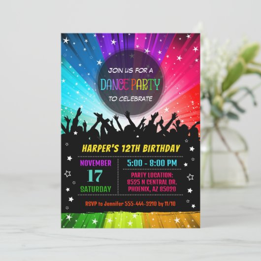 Uitnodiging voor een dansfeest, verjaardag van een (Staand voorkant)