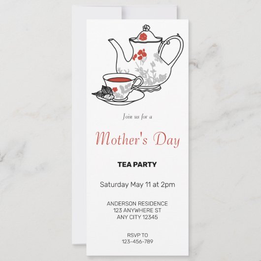 Uitnodiging voor een Delight Moederdag Tea Party (Voorkant)