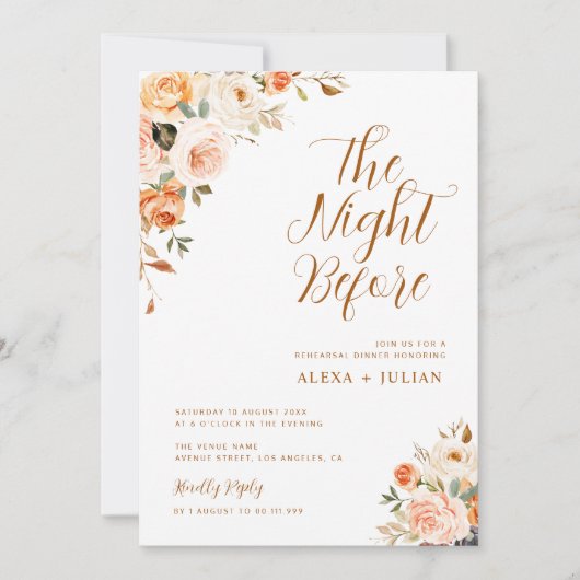 uitnodiging voor een diner met gouden en blozen pl (Voorkant)