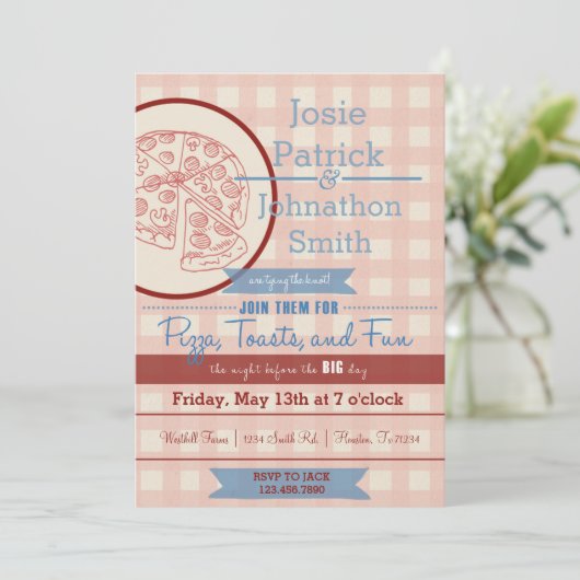 Uitnodiging voor een diner met pizza-repetitie (Staand voorkant)
