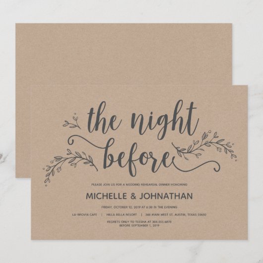 Uitnodiging voor een diner voor een botanische bru (Voorkant / Achterkant)