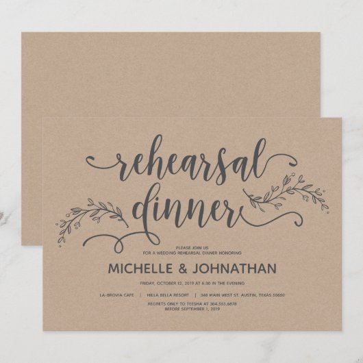 Uitnodiging voor een diner voor een botanische bru (Voorkant / Achterkant)