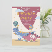 Uitnodiging voor een dino-feestje met een brullend (Staand voorkant)