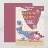 Uitnodiging voor een dino-feestje met een brullend (Voorkant / Achterkant)