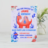 Uitnodiging voor een dinosaurusfeestje voor kinder (Staand voorkant)