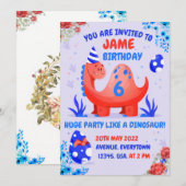 Uitnodiging voor een dinosaurusfeestje voor kinder (Voorkant / Achterkant)