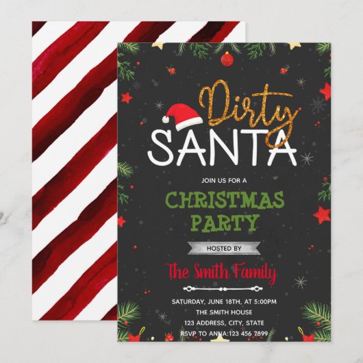 Uitnodiging voor een Dirty Santa-feestje (Voorkant / Achterkant)