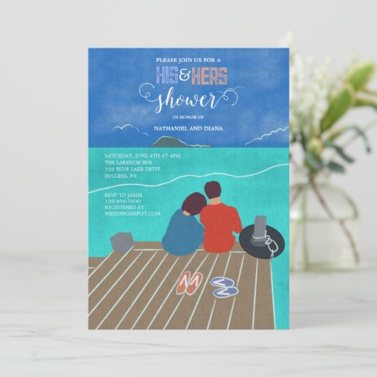 Uitnodiging voor een douche op de steiger aan zee (Staand voorkant)