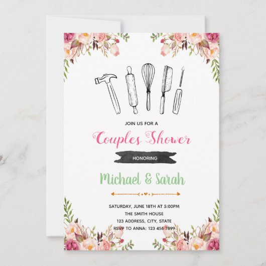 uitnodiging voor een douche voor werktuigen en gad (Voorkant)