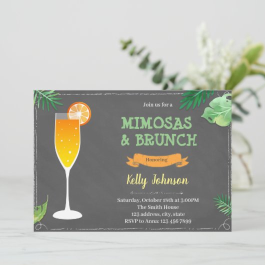 Uitnodiging voor een douchepartij in Mimosas en br (Staand voorkant)