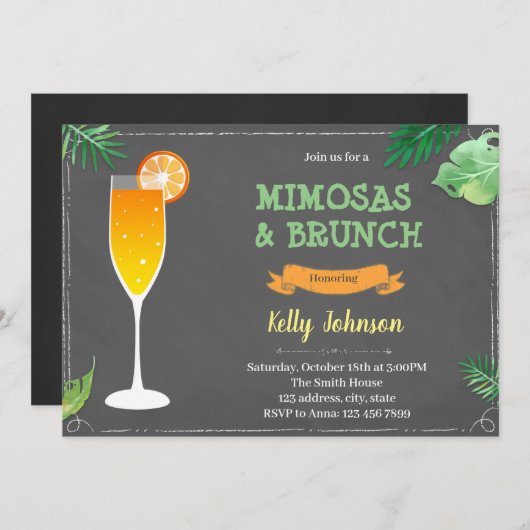 Uitnodiging voor een douchepartij in Mimosas en br (Voorkant / Achterkant)