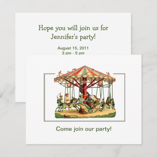 Uitnodiging voor een draaimolen voor kinderen (Voorkant / Achterkant)