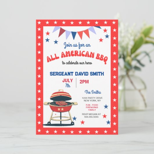Uitnodiging voor een echte Amerikaanse BBQ-feestje (Staand voorkant)