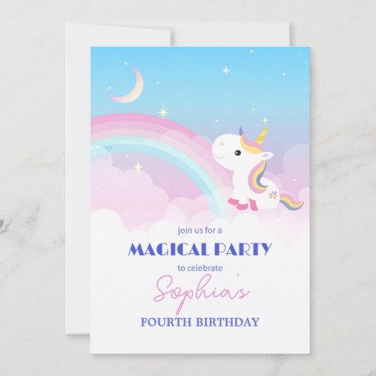 Uitnodiging voor een eenhoornfeest met glitters &  (Voorkant)