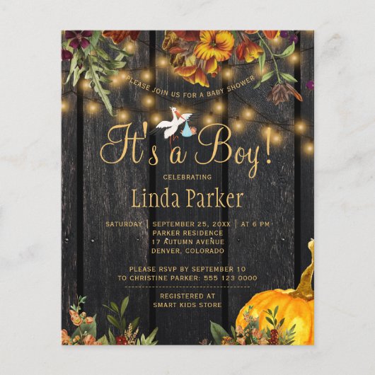Uitnodiging voor een eenvoudige herfst baby boy sh (Voorkant)