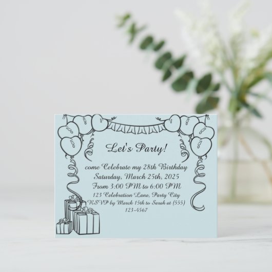 Uitnodiging voor een eenvoudige outline verjaardag (Staand voorkant)