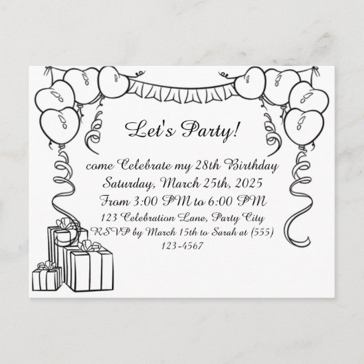 Uitnodiging voor een eenvoudige outline verjaardag (Voorkant)