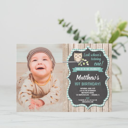 uitnodiging voor een eerste verjaardag, verjaardag (Staand voorkant)