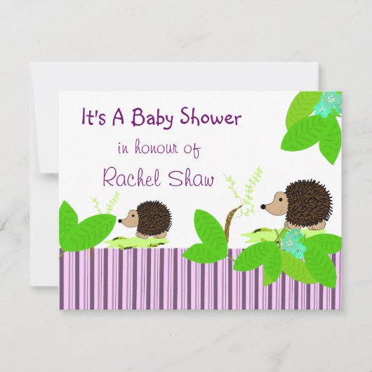 Uitnodiging voor een egel babyshower (Voorkant)