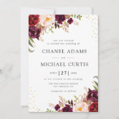 uitnodiging voor een elegant burgundy - bruiloft (Voorkant)