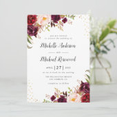 uitnodiging voor een elegant burgundy - bruiloft (Staand voorkant)