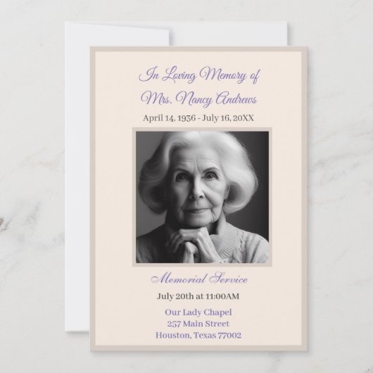 Uitnodiging voor een elegante begrafenis-/herdenki (Voorkant)