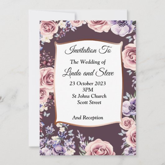 Uitnodiging voor een exclusieve bruiloft, rozen, k (Voorkant)