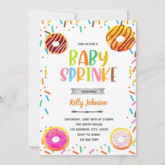 Uitnodiging voor een feest met donut-sprinkels (Voorkant)