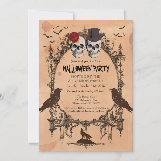 Uitnodiging voor een feest. Robuuste suikerschedel (Voorkant)