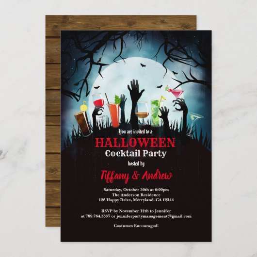 Uitnodiging voor een feest. Zombie cocktail party (Voorkant / Achterkant)
