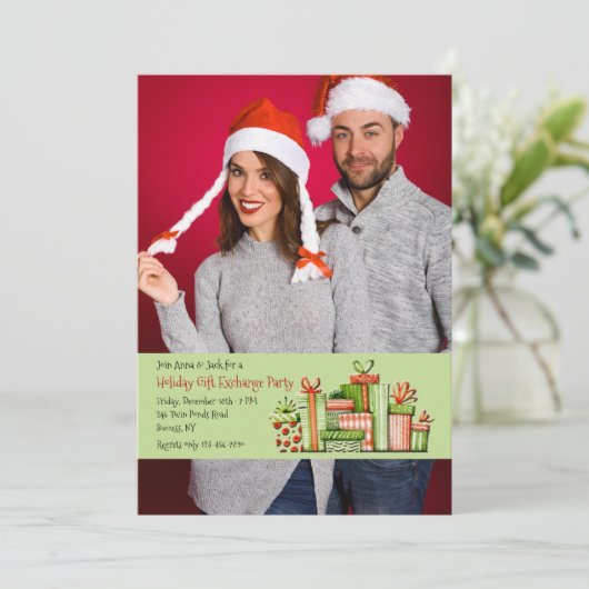 Uitnodiging voor een feestelijke cadeauwisseling (Staand voorkant)