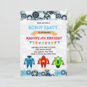 Uitnodiging voor een feestje met een leuk robot th (Staand voorkant)