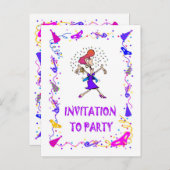 Uitnodiging voor een feestje, mevrouw met een drin (Voorkant / Achterkant)