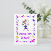 Uitnodiging voor een feestje, mevrouw met een drin (Staand voorkant)